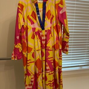 Sheridan French size M embellished ruffled dress, tiered, bell sleeve